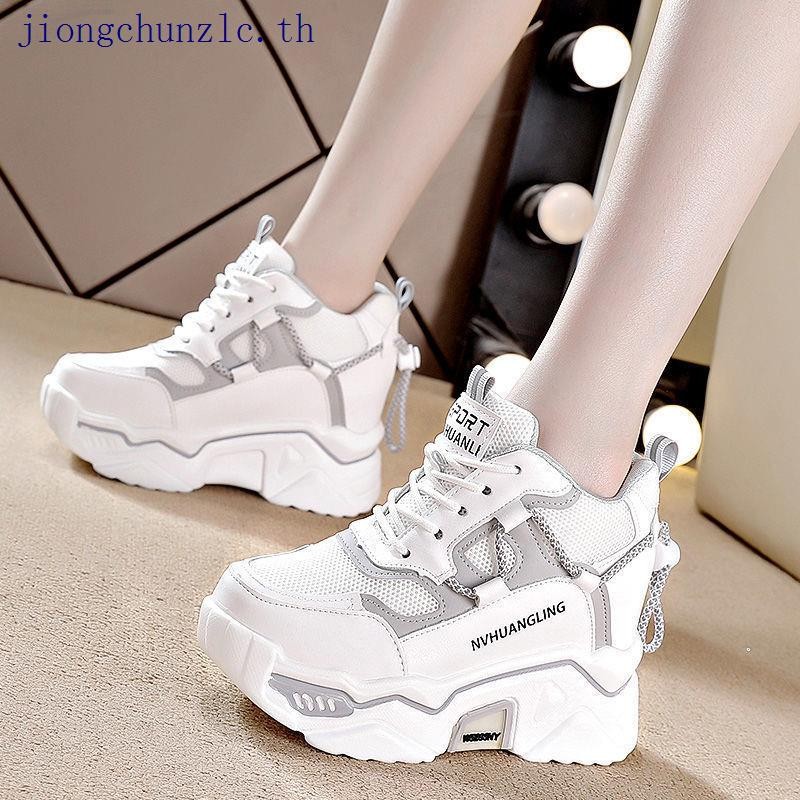 พร้อมส่ง Happiness รองเท้าผ้าใบผู้หญิง เสริมส้น 8.ซม.มี 2 สีม่วง/เทา -HQ227