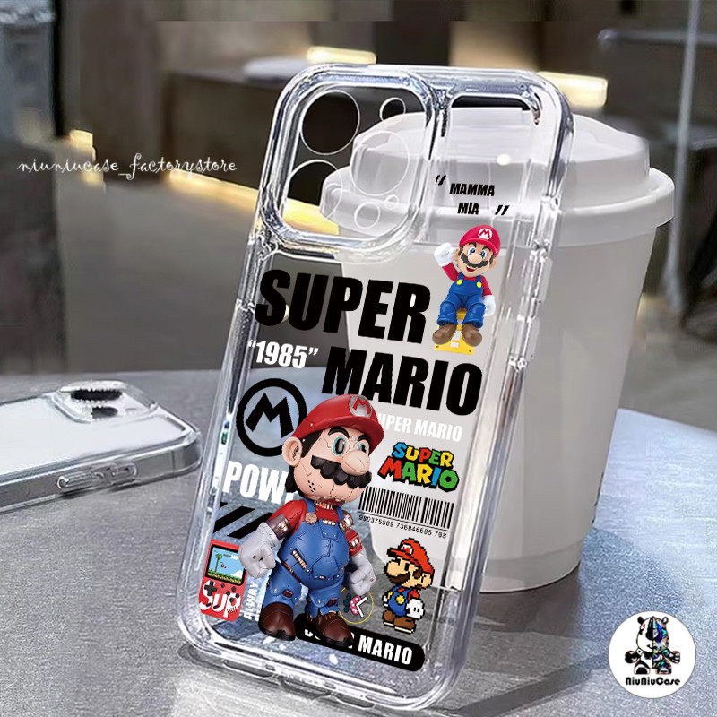 Mario รูปแบบการ์ตูน โปร่งใส เคสโทรศัพท์ For iPhone 11 12 13 14 15 Pro Max X XR XS Max 7 Plus เคส กันกระแทก เปลือกอวกาศ
