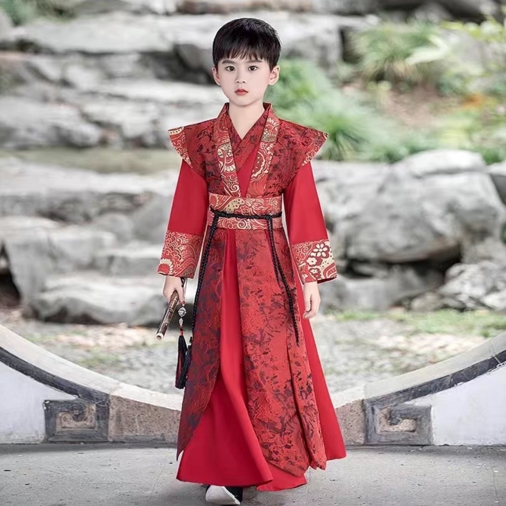 เด็ก ฮันฟู ชายหญิงเครื่องแต่งกายสีแดง เพราะ เสื้อผ้าอัศวินสไตล์โบราณชายหญิงเครื่องแต่งกายสีแดงสไตล์จีนปีใหม่ชุด