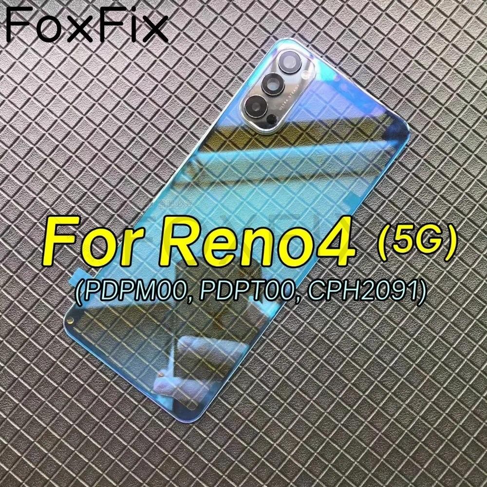 กระจกใสแบตเตอรี่ฝาหลังสําหรับ OPPO Reno4 Reno 4 5G CPH2091 ด้านหลังแผงประตูกรณีเปลี่ยน + สติกเกอร์
