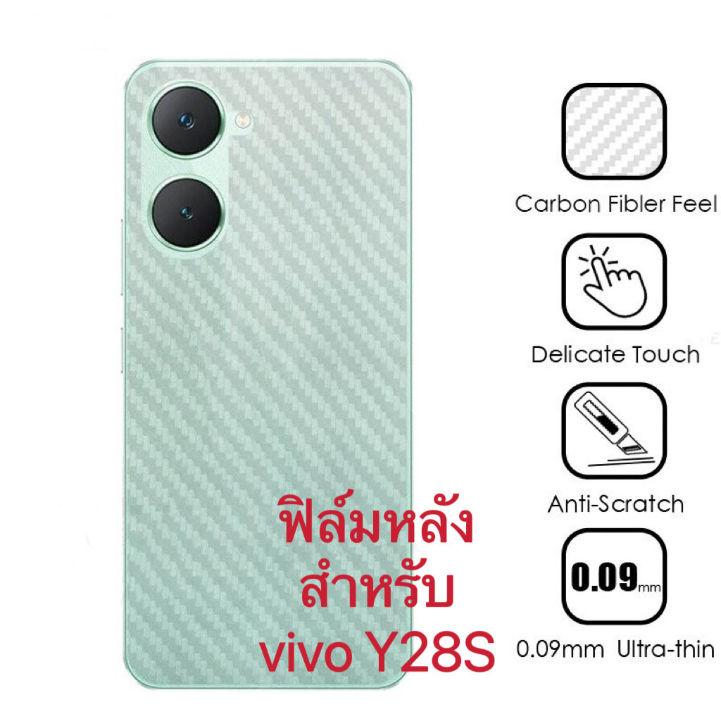 ฟิล์มกันรอยหลัง สำหรับ Vivo Y28S ฟิล์มหลัง กันกระเเทก ลายเคฟล่า