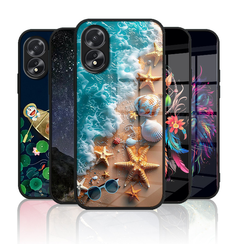 เคสกระจก OPPO A38 4G A18 A98 5G เคสกระจกนิรภัยฮาร์ดฝาหลังขอบซิลิคอนอ่อน