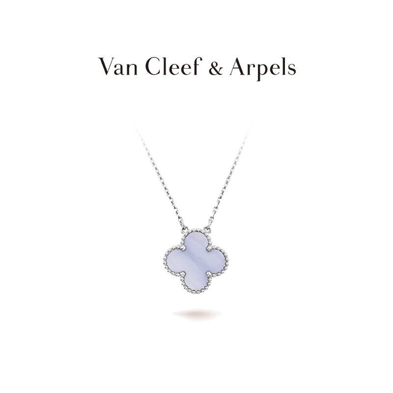 [พร้อมกล่อง] Van Cleef & Arpels/Vca Alhambra Four Leaf Lucky Series จี้สีขาว K Gold Chalcedony สร้อย