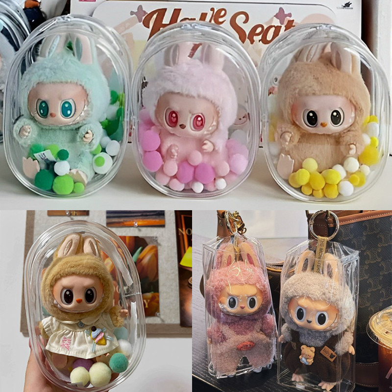 เบบี้ทรี v2 Labubu V2 กระเป๋าใส่ลาบูบู้ กระเป๋าตุ๊กตาไวนิล พวงกุญแจ PVC แบบใส หนา กันฝุ่น แฟชั่น มาการอง