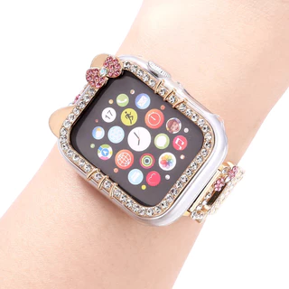 เคสป้องกัน Apple Watch สำหรับ Series 11/10/9/8/7/6/5/4/SE/Ultra 49mm ขนาด 38/40/41/42/44/45/46 มม. ตกแต่งคริสตัล ผู้หญิง กันชน