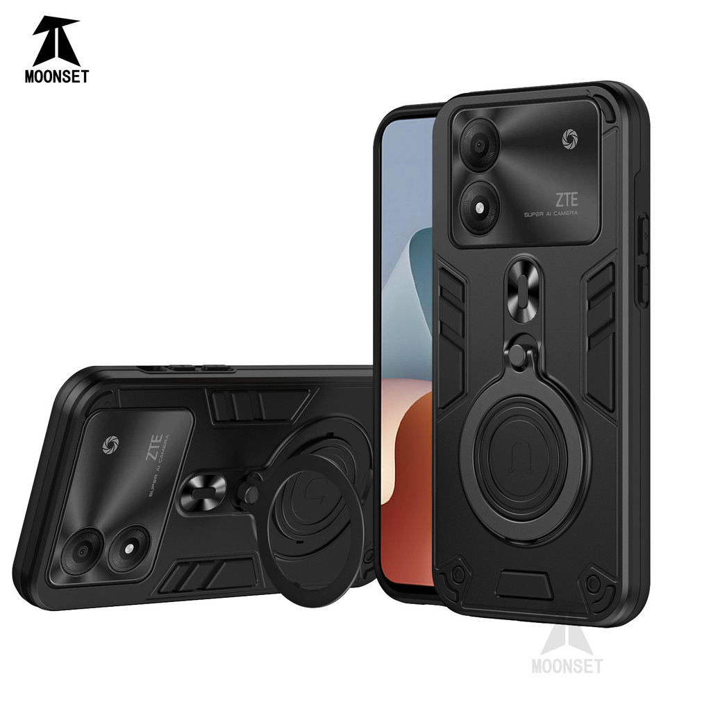 สําหรับ ZTE Blade A54 / A34 กรณีผู้ถือแหวนโลหะขาตั้ง Soft TPU Edge Hard PC ด้านหลังกันกระแทก Slim บางฝาครอบ