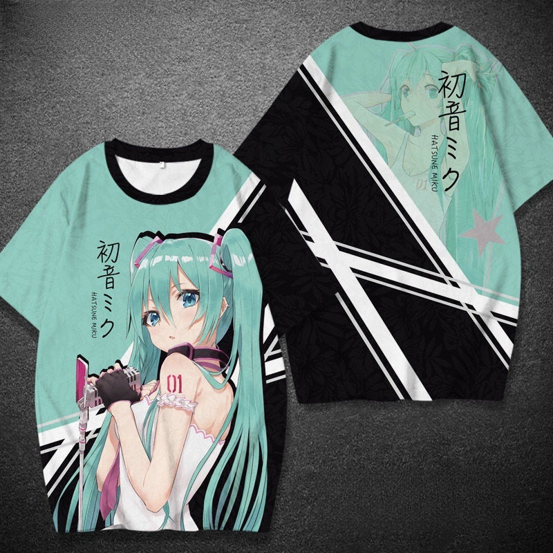Hatsune Miku เสื้อยืด2024ฤดูร้อนสไตล์ใหม่แขนสั้นชายการ์ตูนญี่ปุ่นพิมพ์