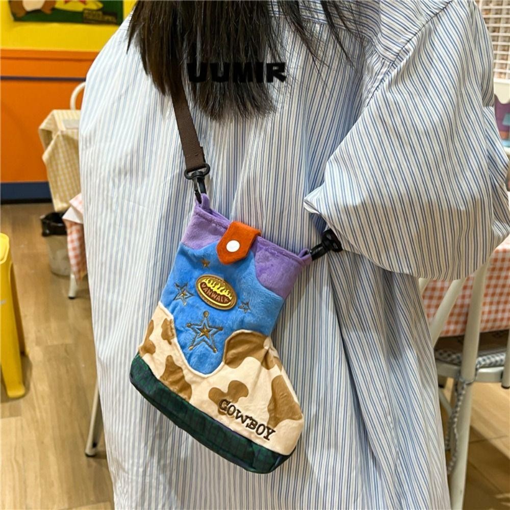 UUMIR กระเป๋าสะพายไหล่กระเป๋าตุ๊กตาผ้ากํามะหยี่ทรงรองเท้ากระเป๋าถือปักคัน