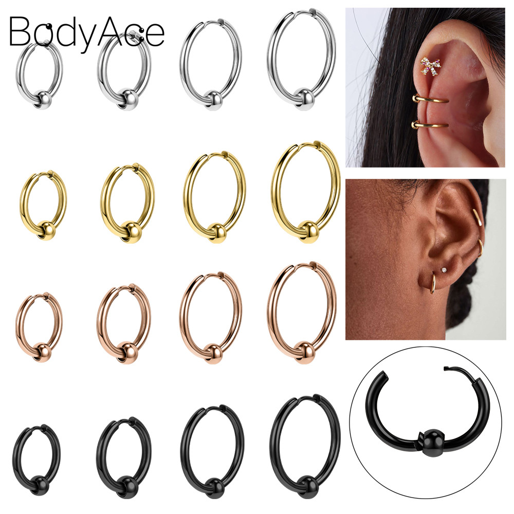 Bodyace 1 PC 0.9 มม.ต่างหูสแตนเลสแหวนจมูก Rose Gold หูเจาะ Snug ต่างหู Tragus Hoop ต่างหู