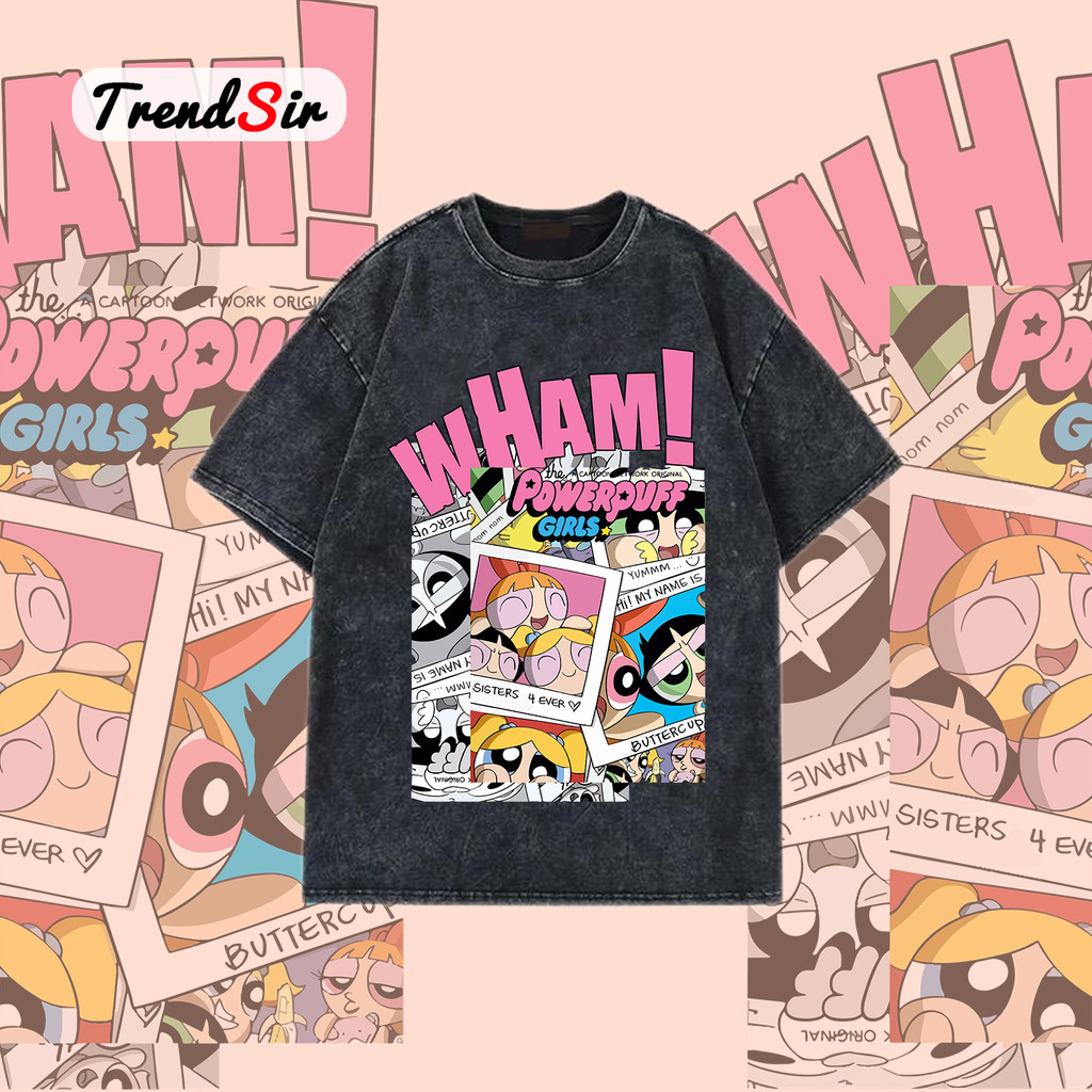 TrendSir พร้อมส่งt shirt cotton เสื้อยืดฟอก powerpuff มาใหม่ 11สี M-3XL