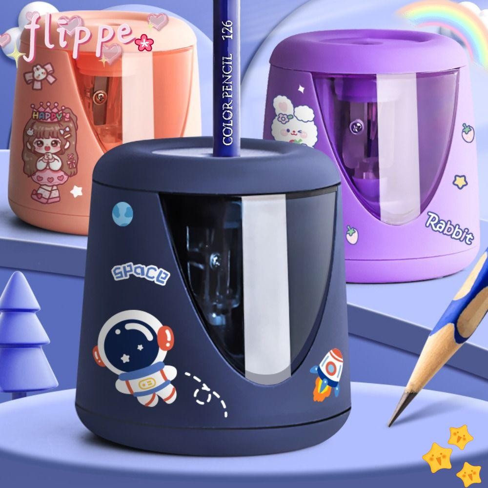 Flippe เครื่องเหลาดินสอไฟฟ้านักเรียนน่ารักพร้อมสติ๊กเกอร์ตกแต่งสํานักงานอุปกรณ์การเรียนเครื่องมือกล