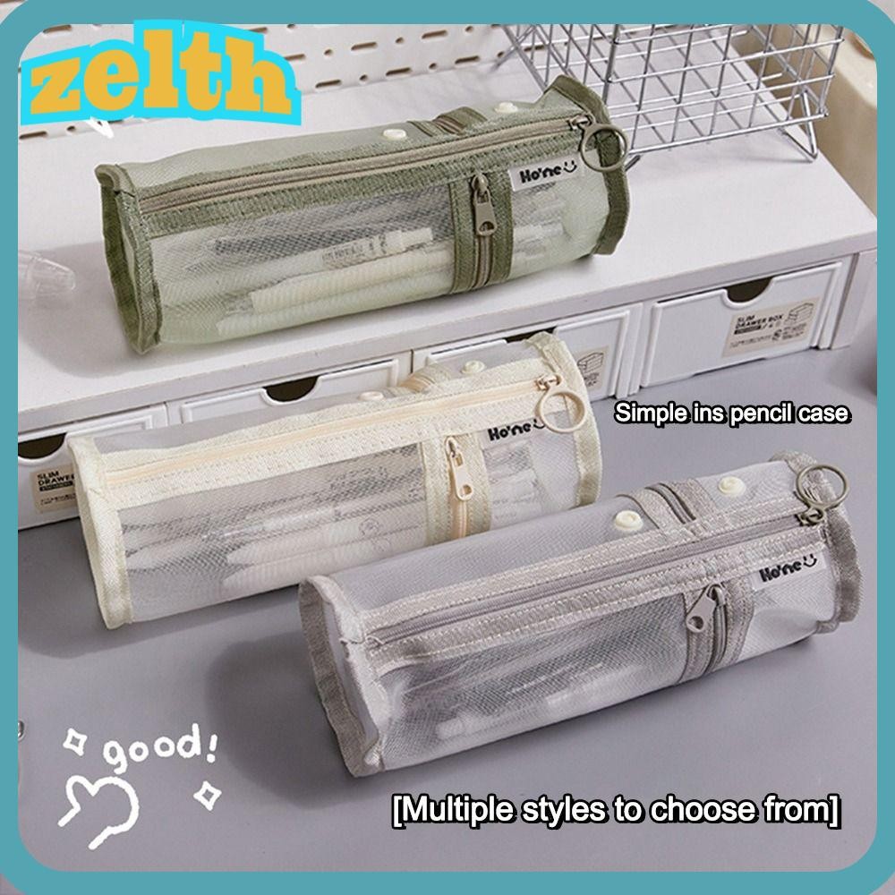 กระเป๋าเครื่องเขียน ZELTH, กระเป๋าใส่ปากกาแบบถอดได้ความจุขนาดใหญ่, กล่องใส่ปากกามัลติฟังก์ชั่นตาข่ายสร้างสรรค์นักเรียน