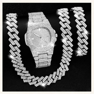 ใหม่นาฬิกาผู้ชาย15มิลลิเมตรโซ่คิวบาฮิปฮอปเครื่องประดับสร้อยค…