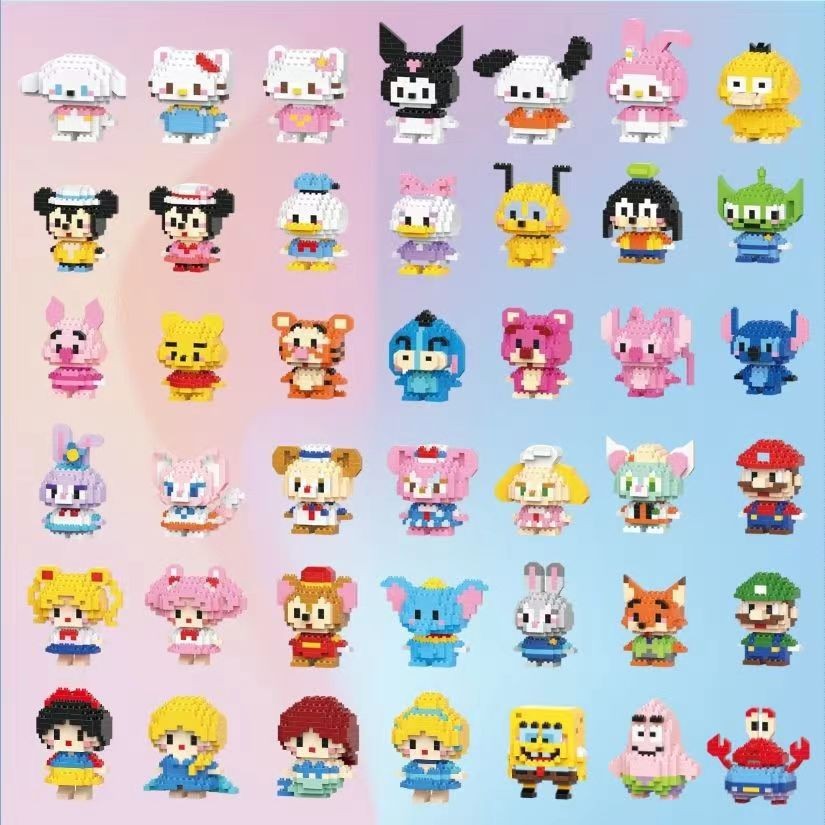 Stitch Sanrio Coke Mickey Mouse ตุ๊กตาการ์ตูนและของเล่นบล็อกตัวต่ออนุภาคขนาดเล็ก LEGO เข้ากันได้กับของขวัญเด็ก