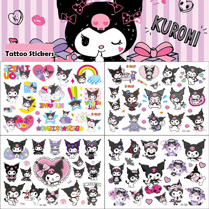 Sanrio Tattoo สติกเกอร์เด็กวันเกิด Party ตกแต่ง Kawaii อะนิเมะรูป Hello Kitty Kuromi Cinnamoroll สติกเกอร์ของเล่นคอสเพลย์