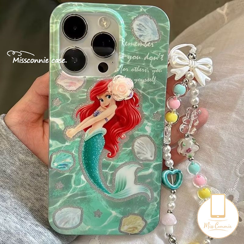 น่ารักสี Mermaid Princess สําหรับ IPhone 17 15 11 7Plus XR 12 13 14 Pro Max X XS MAX 15 17 7 8 14 Plus SE 2020 Luxury Cool Laser Waves น้ําผีเสื้อฝาครอบ