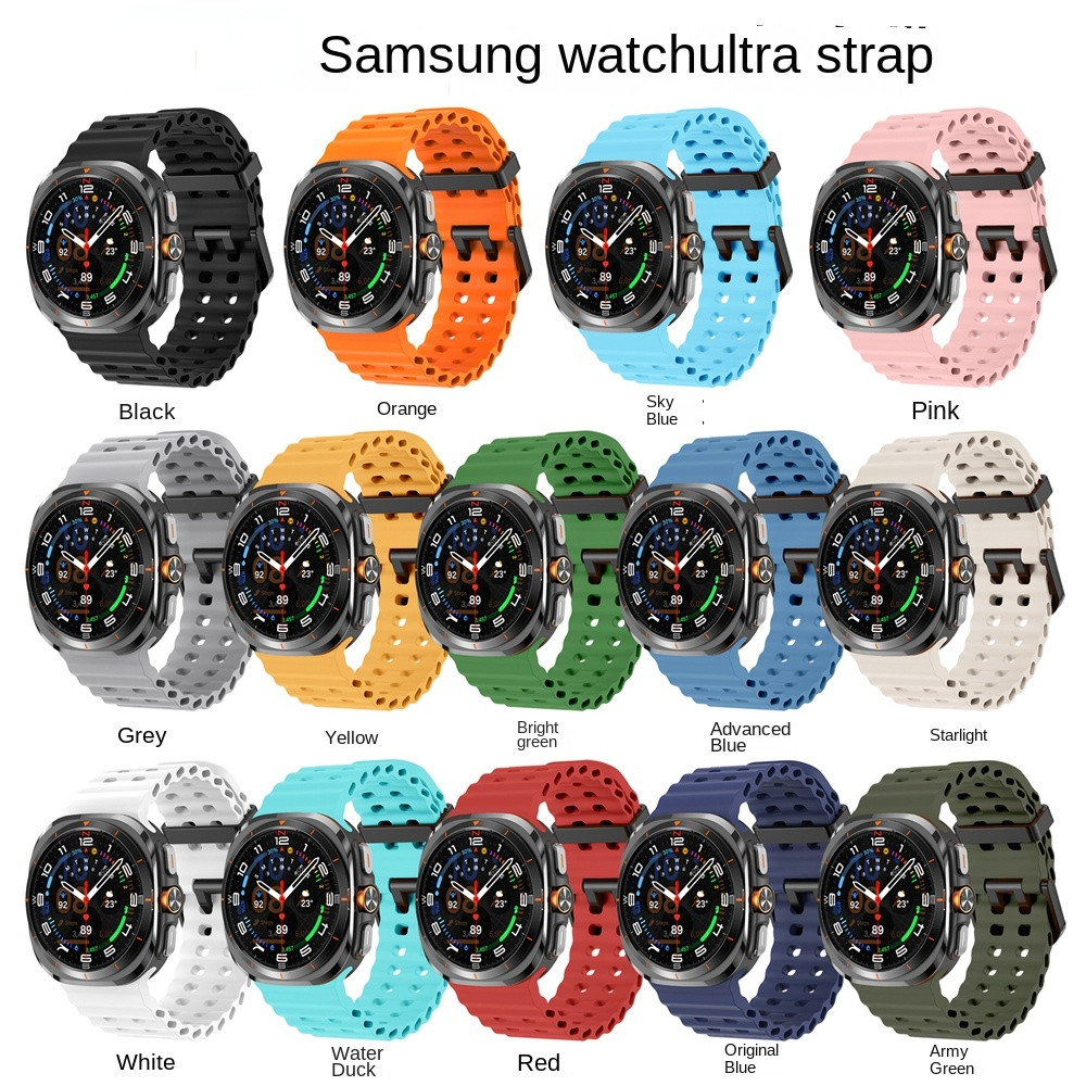สายซิลิโคนสําหรับ Samsung Galaxy Watch Ultra Strap 47MM Breathable อุปกรณ์เสริมสร้อยข้อมือกีฬาซิลิโคนสําหรับ Galaxy Watch Ultra 47 มม.ทนทานสายคล้อง