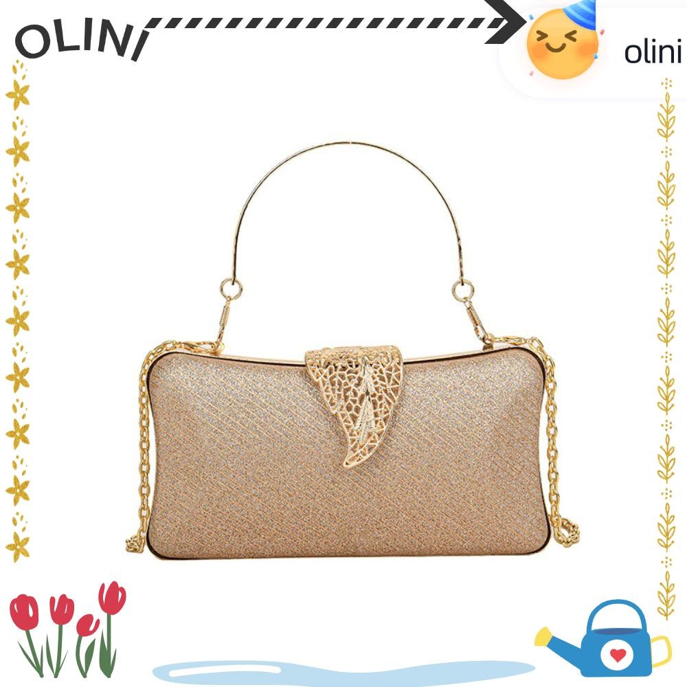 Olini กระเป๋าราตรี, ล็อคใบไม้สีทอง กระเป๋าสะพายไหล่ตกแต่ง Rhinestone, กระเป๋าถือวงกลมสายโซ่หรูหรางานแต่งงาน