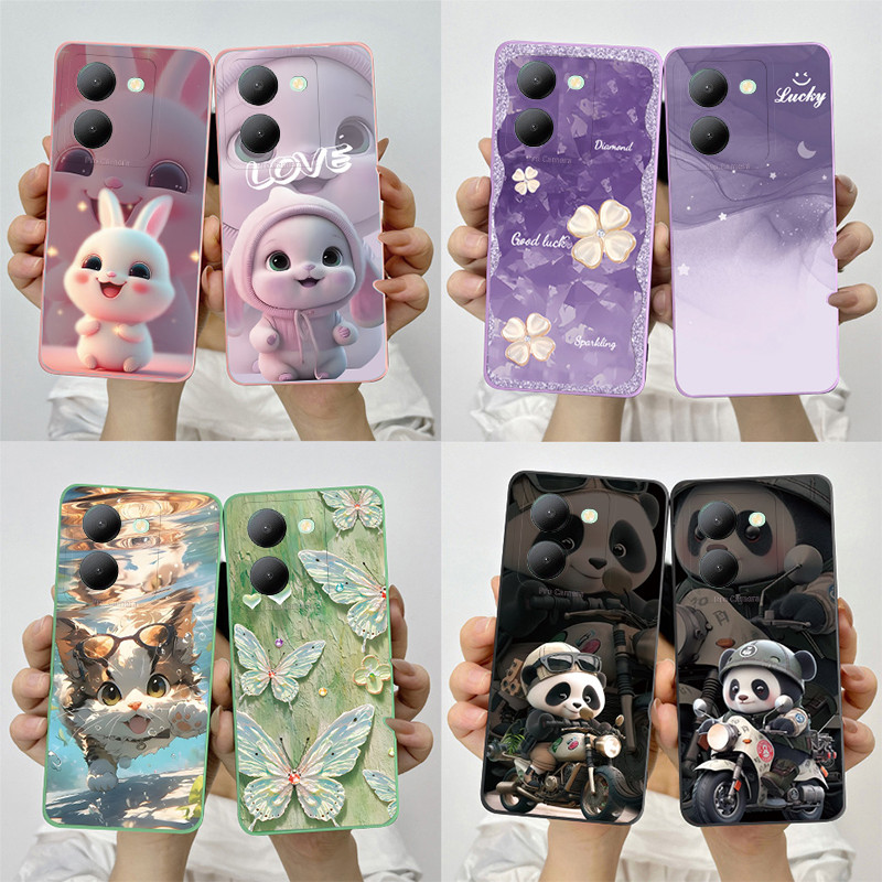 กันกระแทกปกหลังสําหรับ vivo y36/y57 5g กันชนตลกดอกไม้ครึ่งห่อ Coque สําหรับ vivo y36/y57 5g ขอบตรงฝา