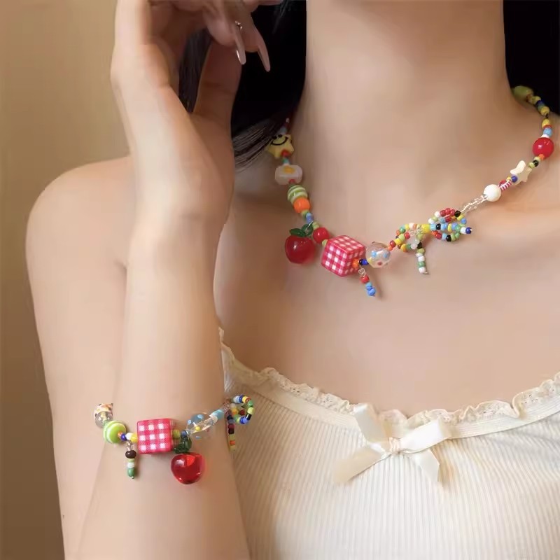 [Magpie] สร้อยคอลูกปัดปามีนโซ่กระดูกไหปลาร้า Apple Star สีสันสดใส