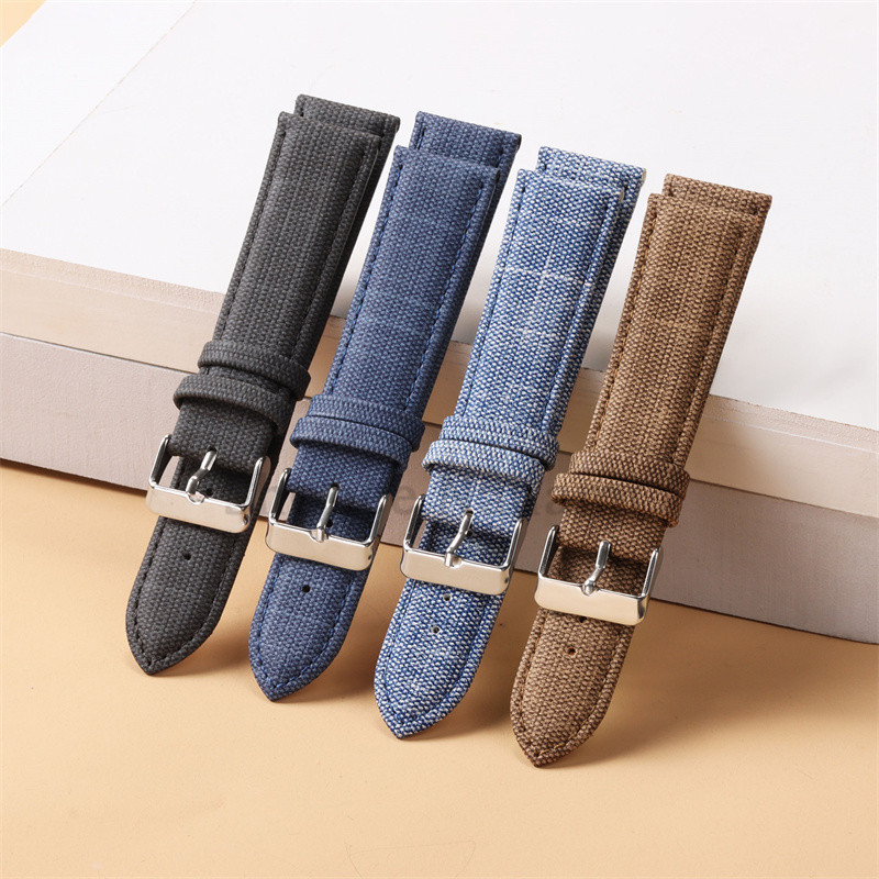 วินเทจยีนส์ไนลอนสายนาฬิกา10/12/14/16/18/20/22มิลลิเมตรผ้าใบนุ่มหนังนาฬิกาวงสายรัดข้อมือสากลผู้หญิงผู้ชายสร้อยข้อมือนาฬิกาอุปก - รูปที่ 2