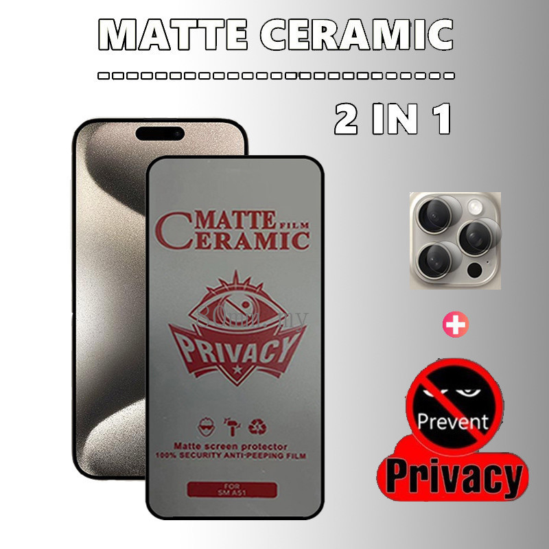 ตัวป้องกันหน้าจอ 2 in 1 สำหรับ iPhone 16 15 Pro Max Plus ตัวป้องกันด้านหน้าความเป็นส่วนตัวแบบด้านเซรามิกสำหรับ iPhone 16 15 14 13 12 11 Pro Max Plus XS Max XS X XR ตัวป้องกันเลนส์กล้องฟิล์มนุ่ม