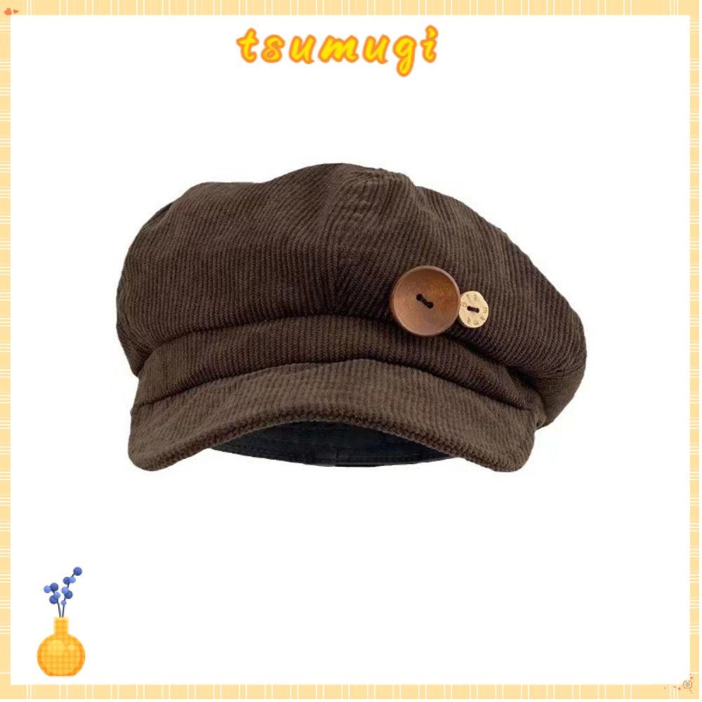 Tsumugi Corduroy เบสบอลหมวก,คู่ตกแต่ง Keep Warm แปดเหลี่ยมหมวก, Casual ปรับ Beret Windproof หนังสือพิมพ์หมวกกลางแจ้ง