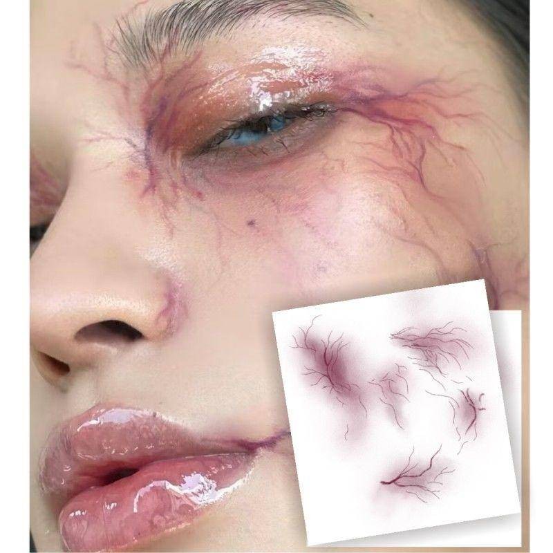 สติ๊กเกอร์รอยสักชั่วคราว ฮาโลวีน Bruise Tattoo สติกเกอร์รอยแผลเป็นสติกเกอร์เหมือนจริง 3D Powder Blusher แต่งหน้าสําหรับผู้ชายและผู้หญิง Scratch แต่งหน้า Masklong-lasting Last 15 วัน
