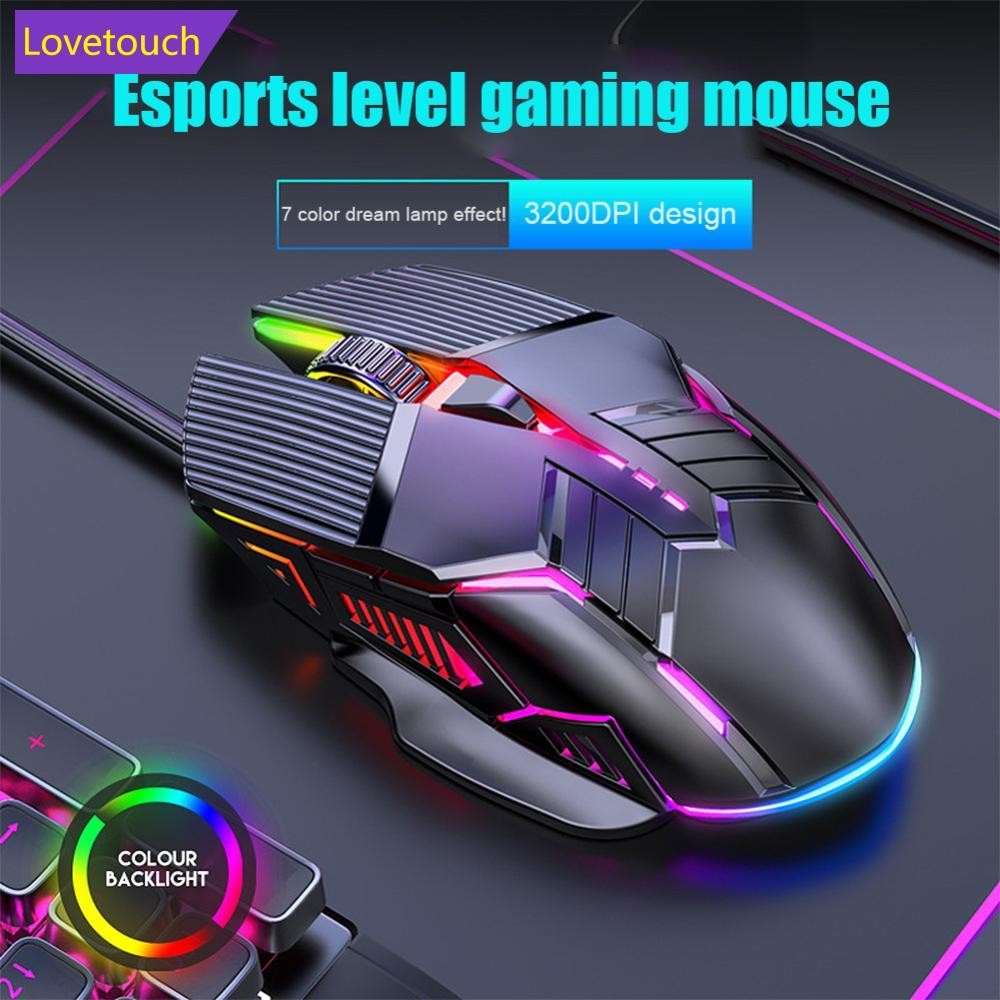 Lovetouch Ergonomic เมาส์สําหรับเล่นเกมแบบมีสาย USB เมาส์คอมพิวเตอร์สําหรับเล่นเกม RGB เมาส์ Gamer เ