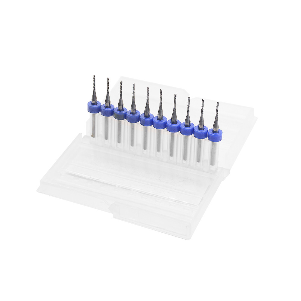 ชุด 10 ชิ้น ชุดดอกกัดคาร์ไบด์บิต Endmill ขนาด 0.5mm-3.0mm PCB เครื่องตัดมิลลิ่ง CNC