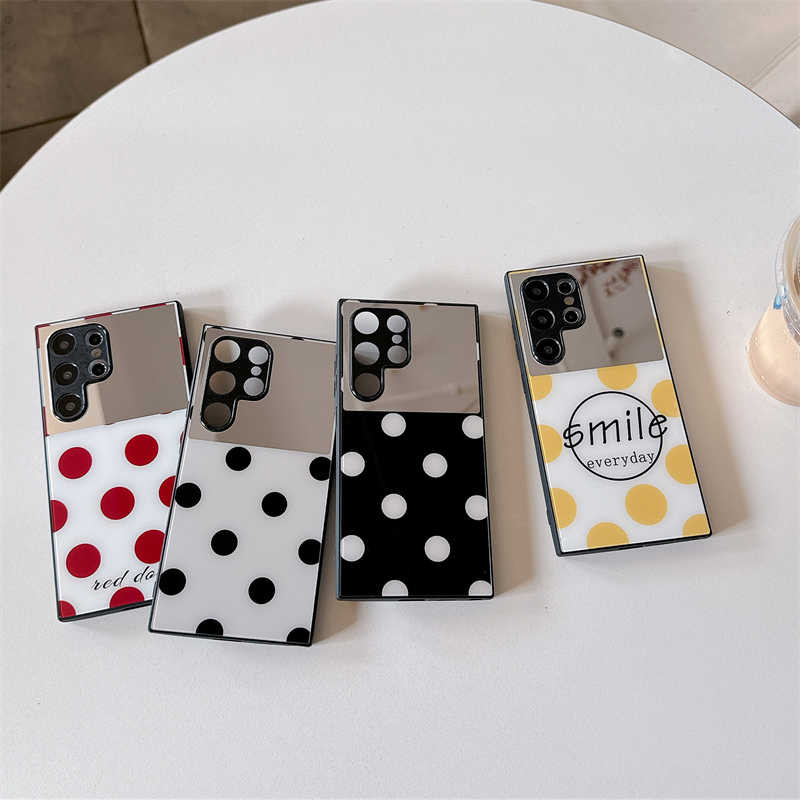 เคสกระจกนิรภัย Samsung Galaxy S24 Ultra S23 FE S21 FE S22 Ultra Mirror Finish Phone Case INS Circular Dots Pattern 9D Hard Back กันกระแทก