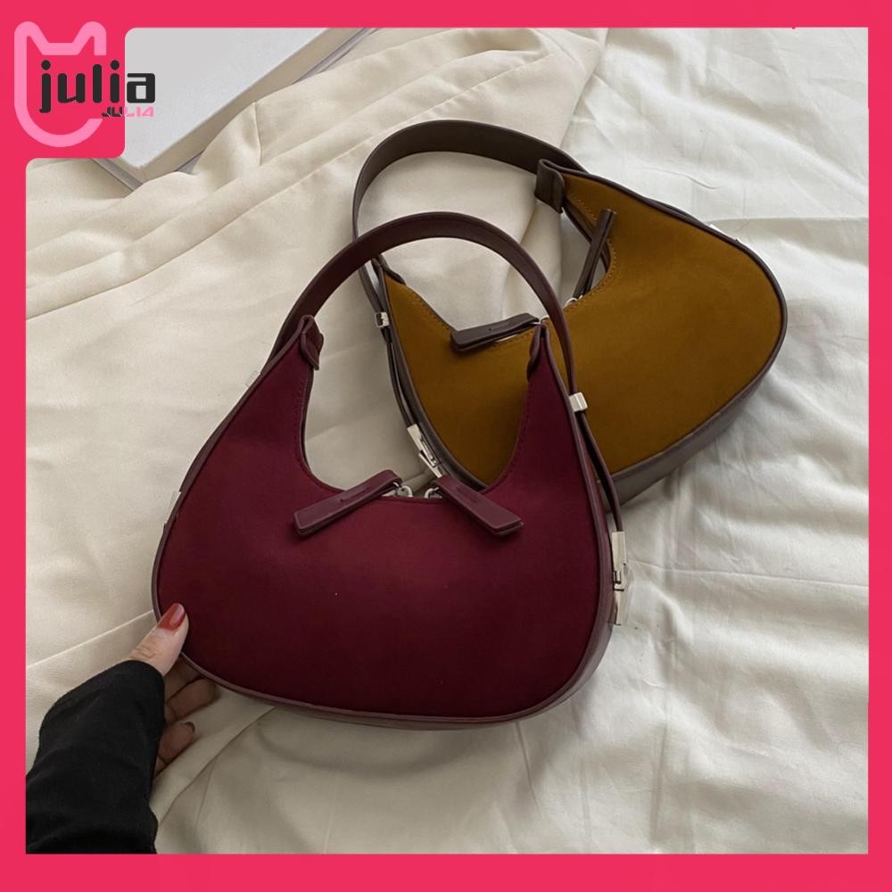 [Julia1.th] Women Crescent Bag Suede Tote Bag Casual Vintage Shoulder Bag Girl Stylish Purse