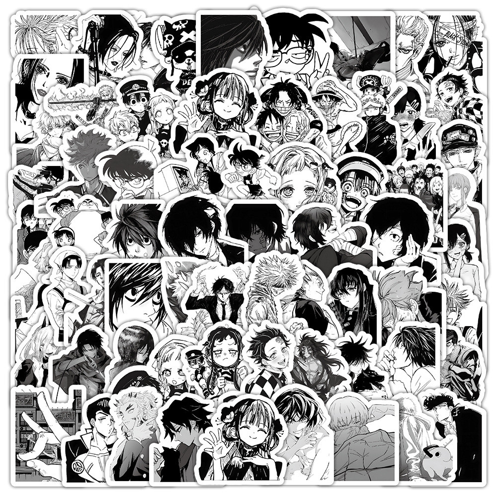 100 ชิ้น Black & White Japan Anime Character สติ๊กเกอร์สมุดภาพกันน้ํา