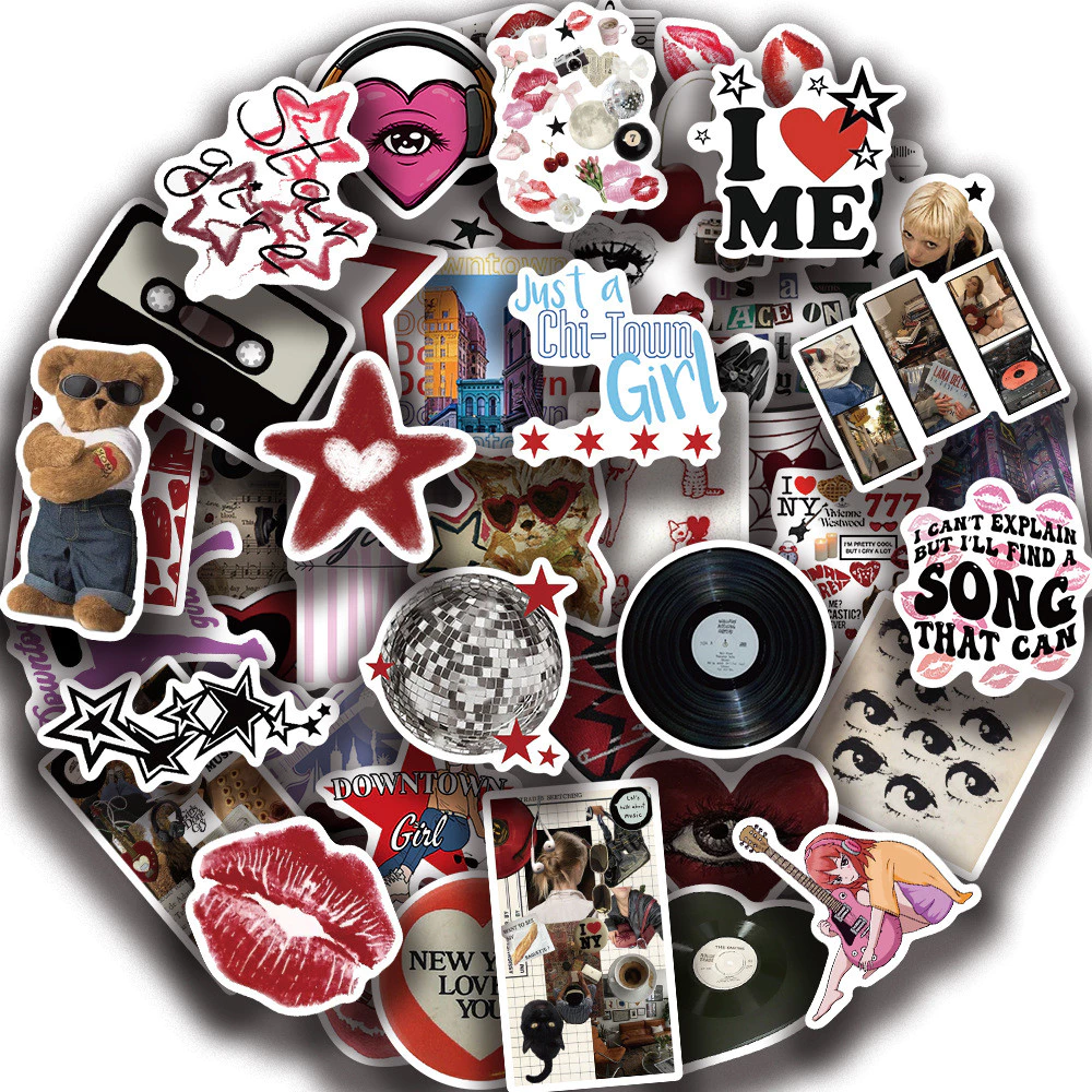 💥พร้อมส่ง💥Downtown Y2K Girls INS sticker สติกเกอร์กันน้ำรูปแบบที่แตกต่างกัน 50ชิ้น