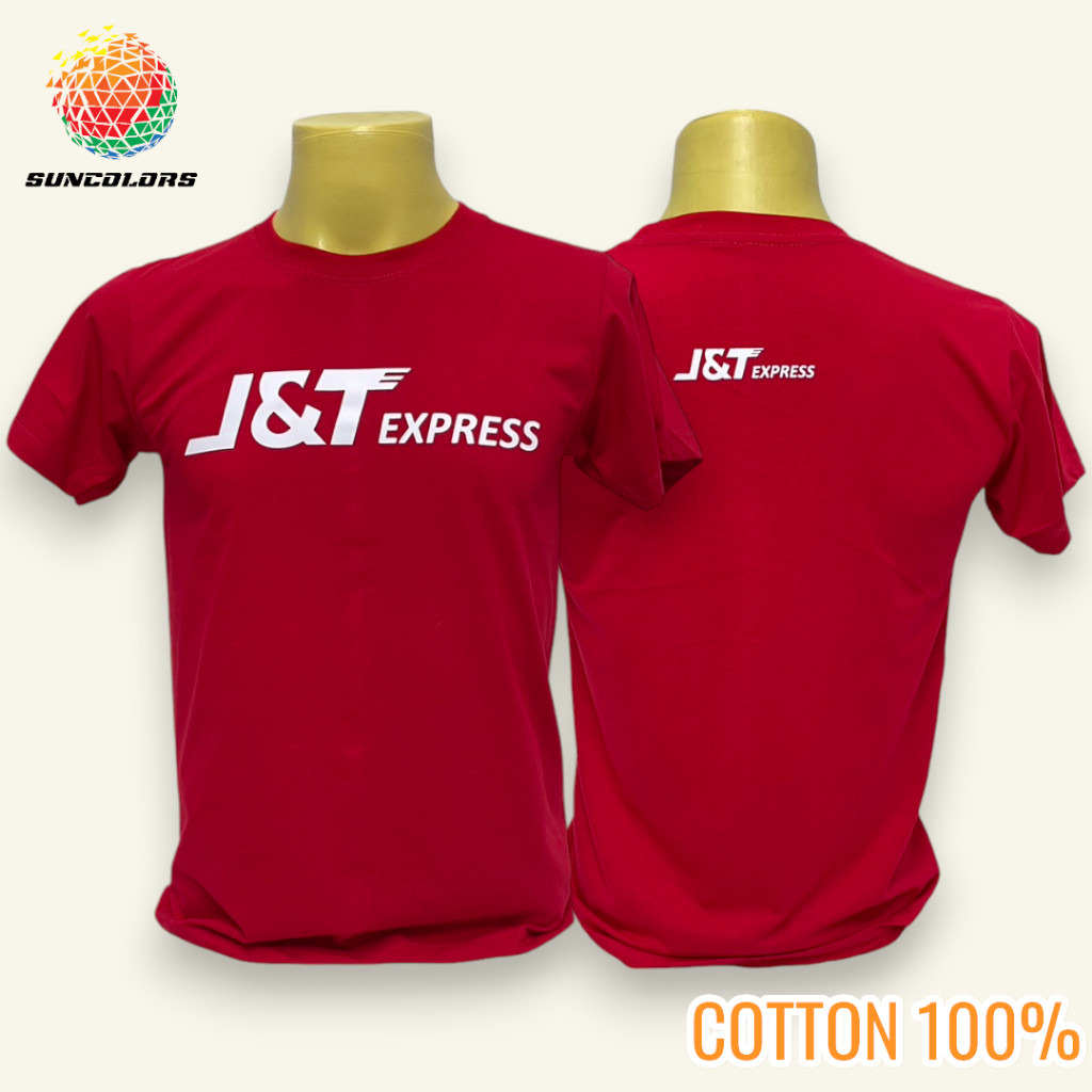 เสื้อยืด J&T Express สกรีนหน้า-หลังด้วยบล็อกสกรีนของแท้ สีเกาะติดทนนาน ราคาถูก เนื้อผ้า COTTON 100%