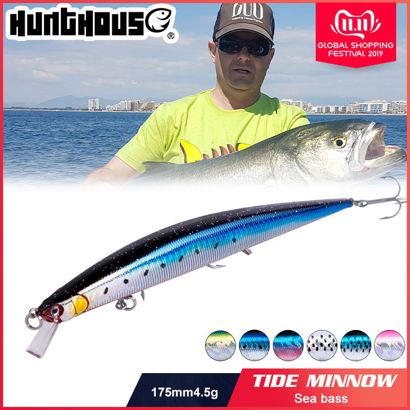 Hunthouse Tide Slim Minnow flyer175 ตกปลาลอยล่อเหยื่อแข็งตกปลาทะเล 175 มม.25g 3D ตาพลาสติก ABS สําหรับปลากะพง pike