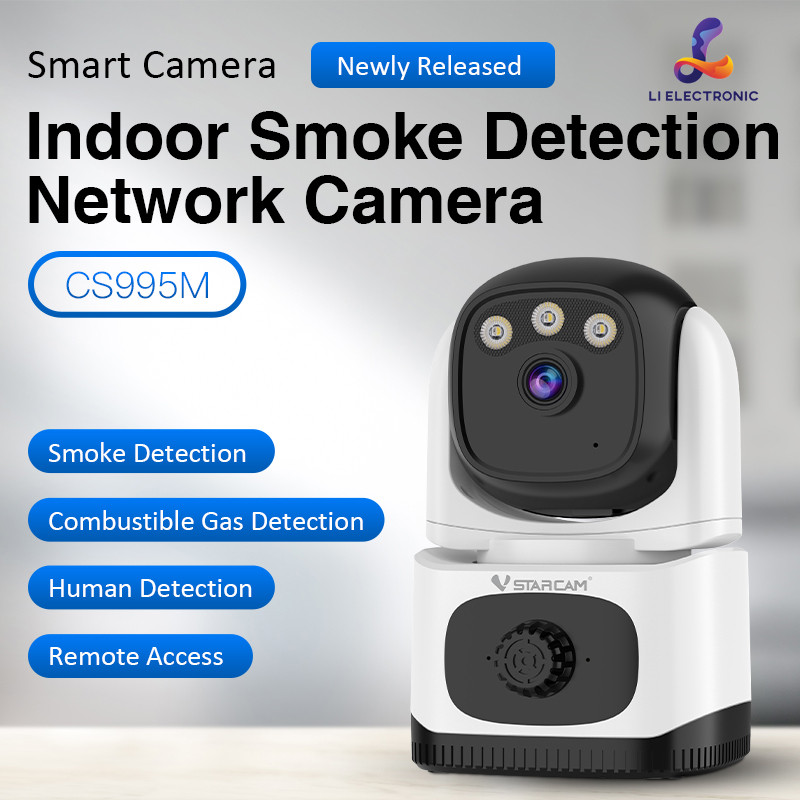 VSTARCAM CS995M HD เครือข่าย Wi-Fi 3MP กล้องวงจรปิดสำหรับตรวจจับเพลิงไหม้/CO2และแจ้งเตือนโดย okam ใน