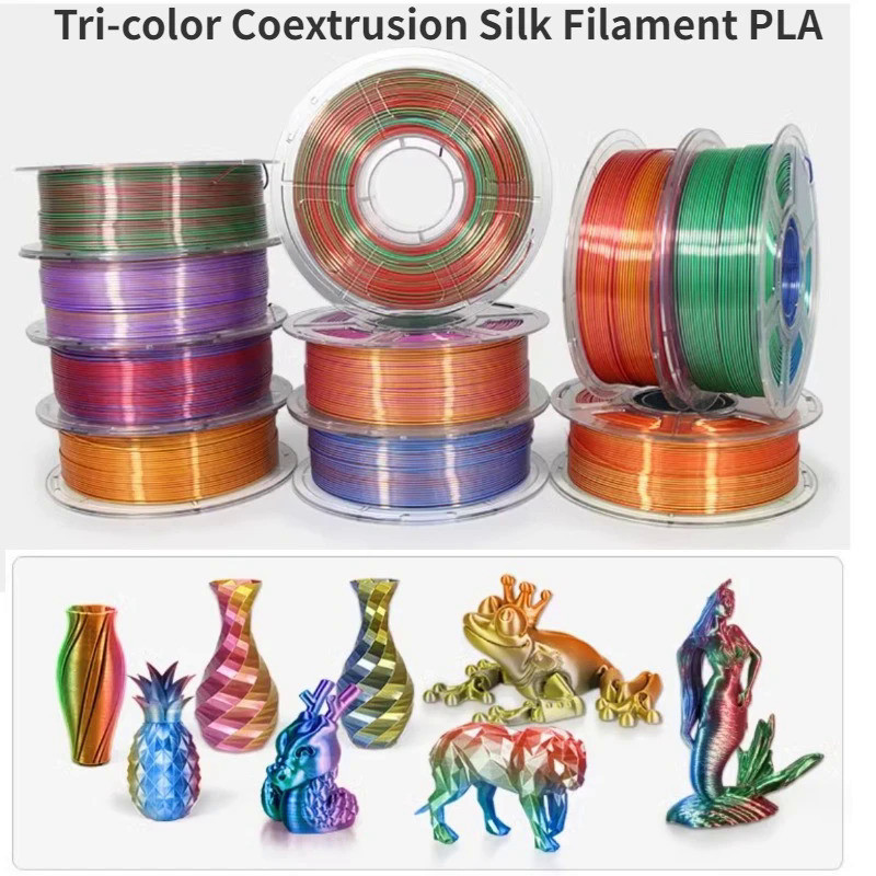 Silk Like PLA Filament 1.75mm Tri Color Filament,Shiny Silk PLA Coextruded Filament, 3D Printing Fil