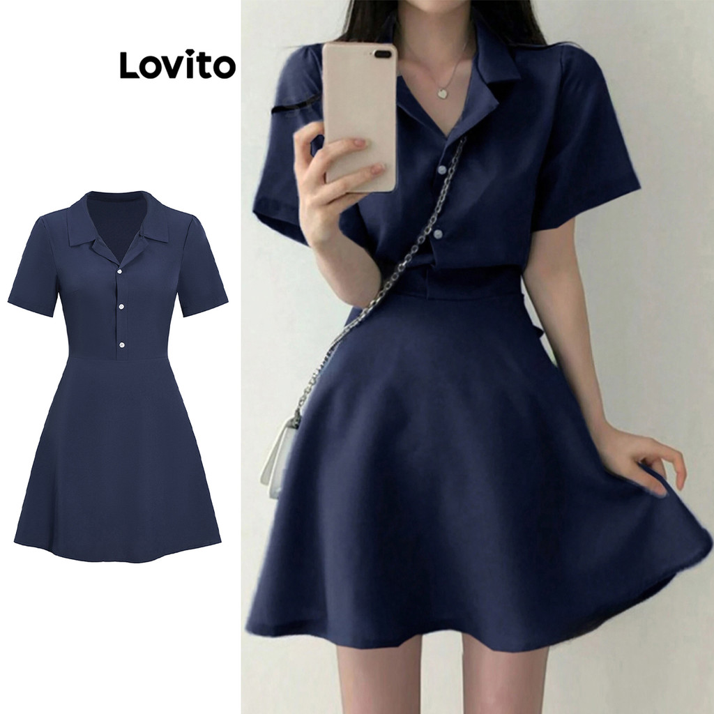 Lovito ชุดเดรสจีบธรรมดาสำหรับผู้หญิง L99ED190