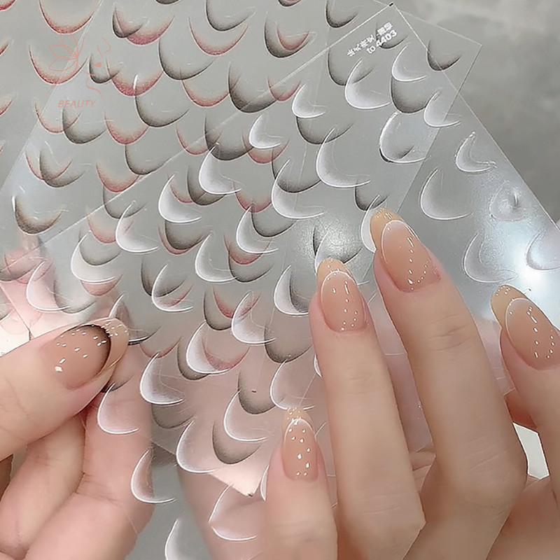 [maybeauty] 1 แผ่นแฟชั่นภาษาฝรั่งเศสคําGradientสติกเกอร์เล็บบางสีดําสีขาวสายกดบนเล็บDecalsตกแต่งเล็บDIY {TH}