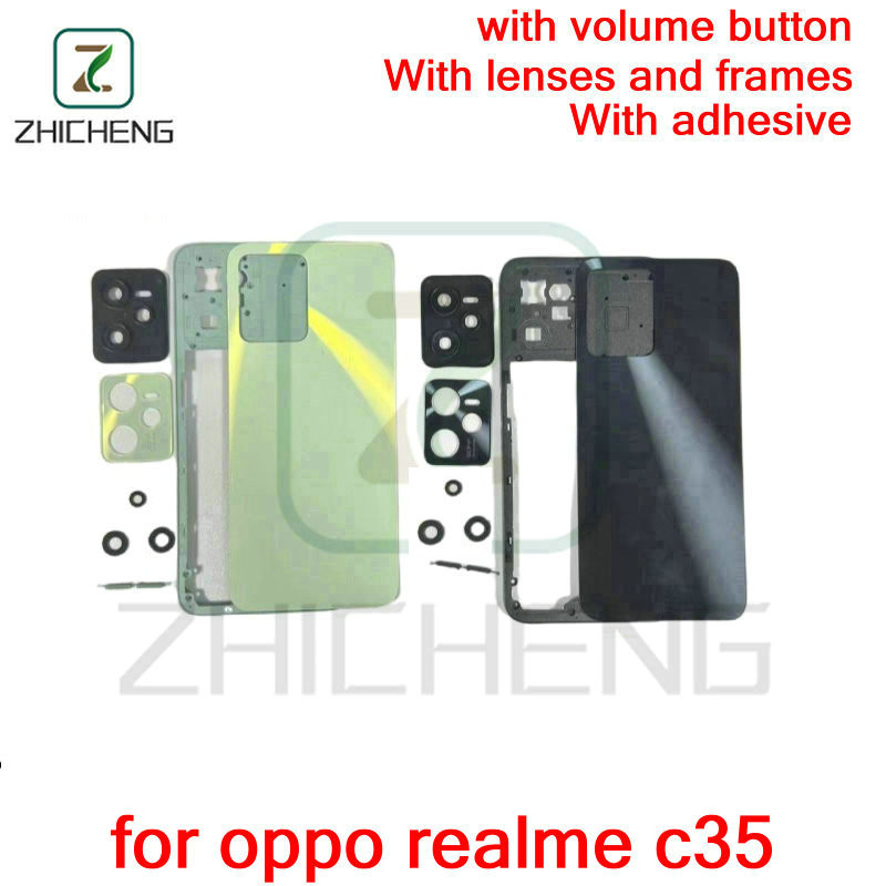 สําหรับ oppo realme C35 ใหม่ฝาหลังแบตเตอรี่ประตูด้านหลังกรณีด้านหลังพร้อมเลนส์กล้องพร้อมปุ่มปรับระดับเสียง