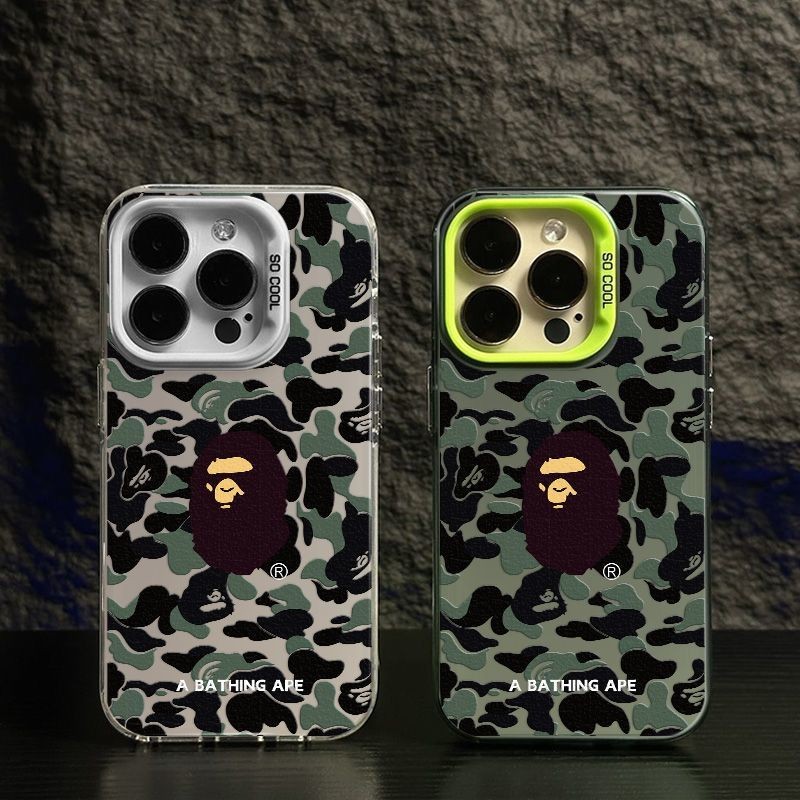 Bape Camouflage สําหรับชายเคสโทรศัพท์ iPhone 16/15 promax IMD สีเงินสําหรับ iPhone 11 12 13 14 plus 7 8 X XR XS MAX Drop-proof กันกระแทกและกันน้ําฝาครอบป้องกัน