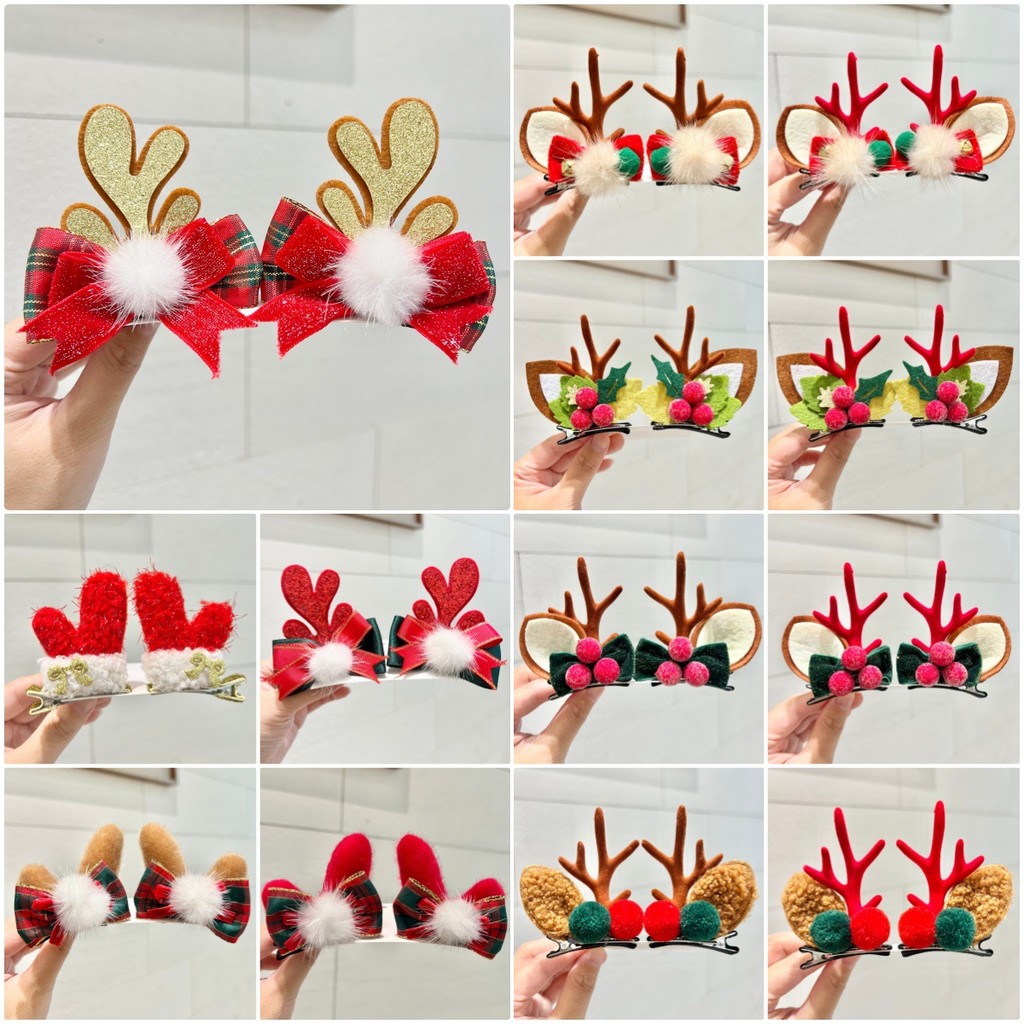 2024 กิ๊บติดผมคริสต์มาส เครื่องประดับผม Staghorn กิ๊บติดผมคริสต์มาส น่ารัก Elk Antler