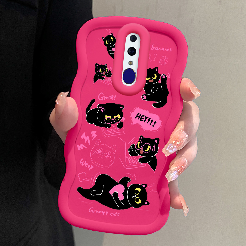 HP เคสโทรศัพท์สําหรับ OPPO F11 แมวน่ารักรูปแบบขนาดใหญ่ Wave วัสดุ Macaron สีซิลิโคนอ่อนนุ่มกันกระแทก