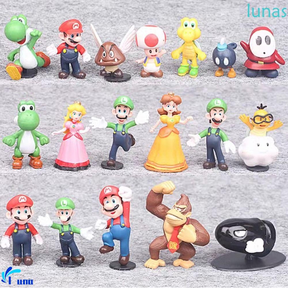 Lunasol Super Mario Bros รูป Kawaii Mini Luigi Wario Donkey Kong สะสม Super Mario Super Mario ตุ๊กตา PVC