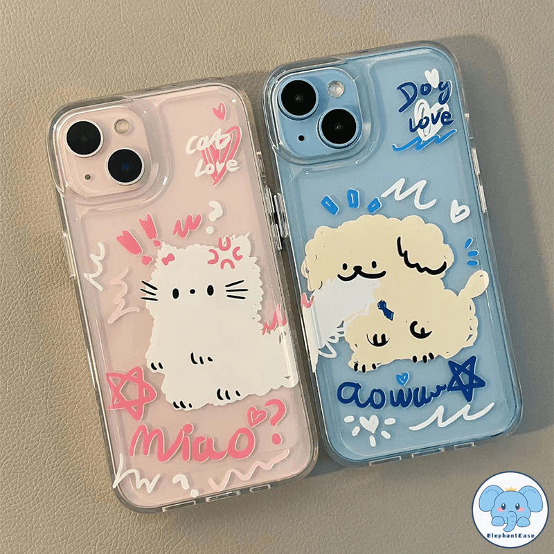 คู่รักลูกแมวลูกสุนัข TPU อ่อนเข้ากันได้ เคสไอโฟน 16 17 air 13 11 12 14 15 Pro Max 11 12 13 15 Pro XR X XS 6 6s 7 8 Plus