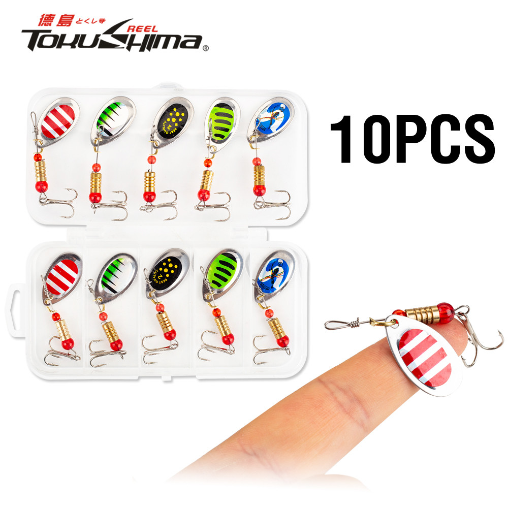 10ชิ้นปลาเทราท์ช้อนเหยื่อเลื่อมชุด5สีเหยื่อตกปลาโลหะปินเนอร์เลื่อมหล่อล่อชุดจมโลหะช้อน จิ๊กกิ้ง เหยื่อที่มีรอกกล่อง