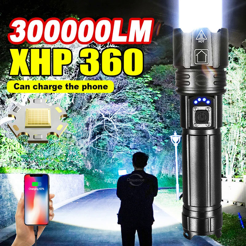 High Power Led Flashlights 3000000Lumens Ultra Powerful Torch Lamp XHP360 Rechargeable Flashlight St