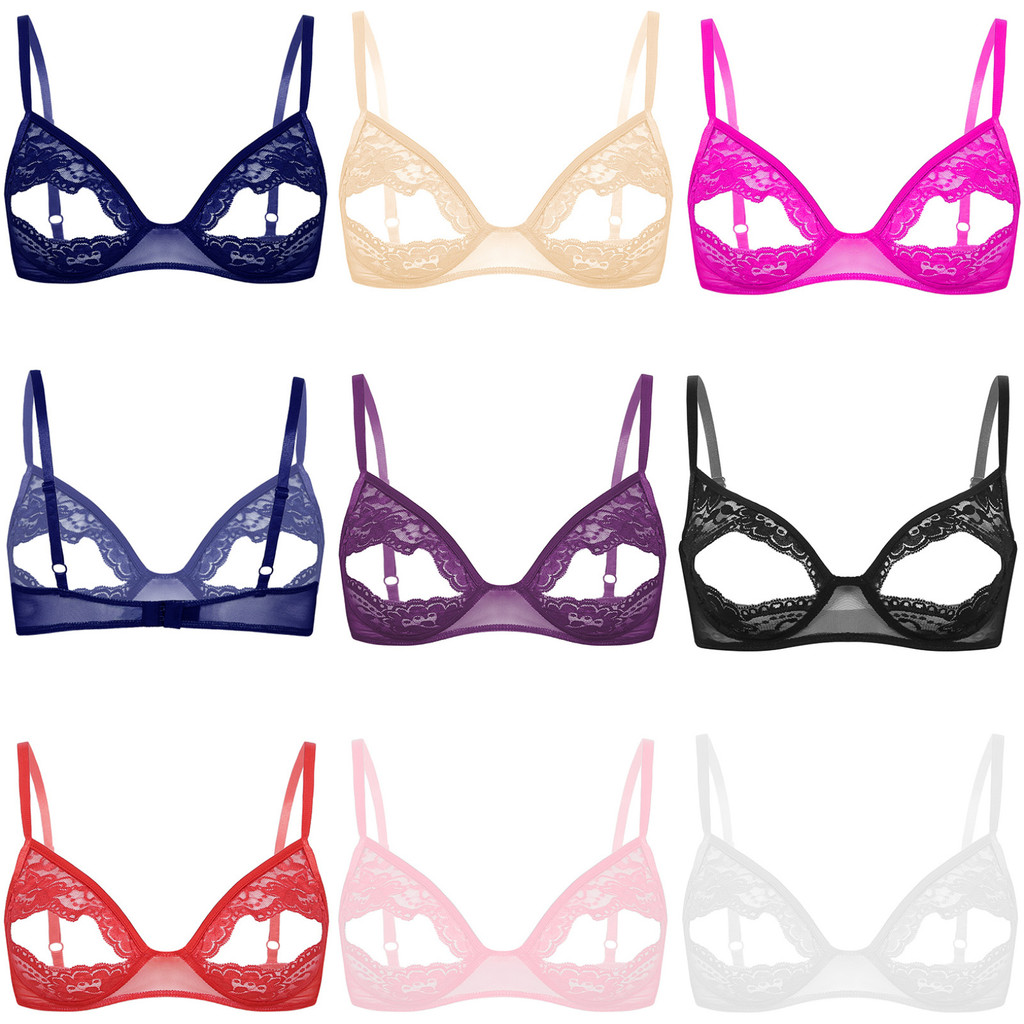 สตรีเซ็กซี่ลูกไม้ดอกไม้ Bra ด้านบนเปิดถ้วยหัวนมแยก Bralette ลวด-ฟรี Unlined Bras ปรับสปาเก็ตตี้สายรัด Brassiere ชุดชั้นใน