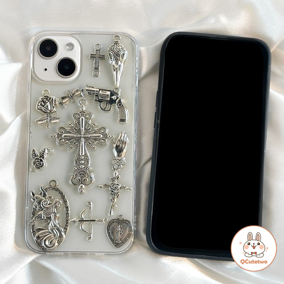 Retro Cool Silver Crossเคสโทรศัพท์สําหรับIphone 11 15 14 13 12 Pro Max 14 15 Plus Anti-drop Shock Resistand Soft TPUโทรศัพท์ปกหลัง